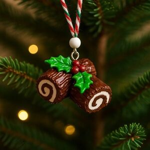 Handmade Yule Log Christmas Ornament – Mini Bûche de Noël Clay Holiday Decor